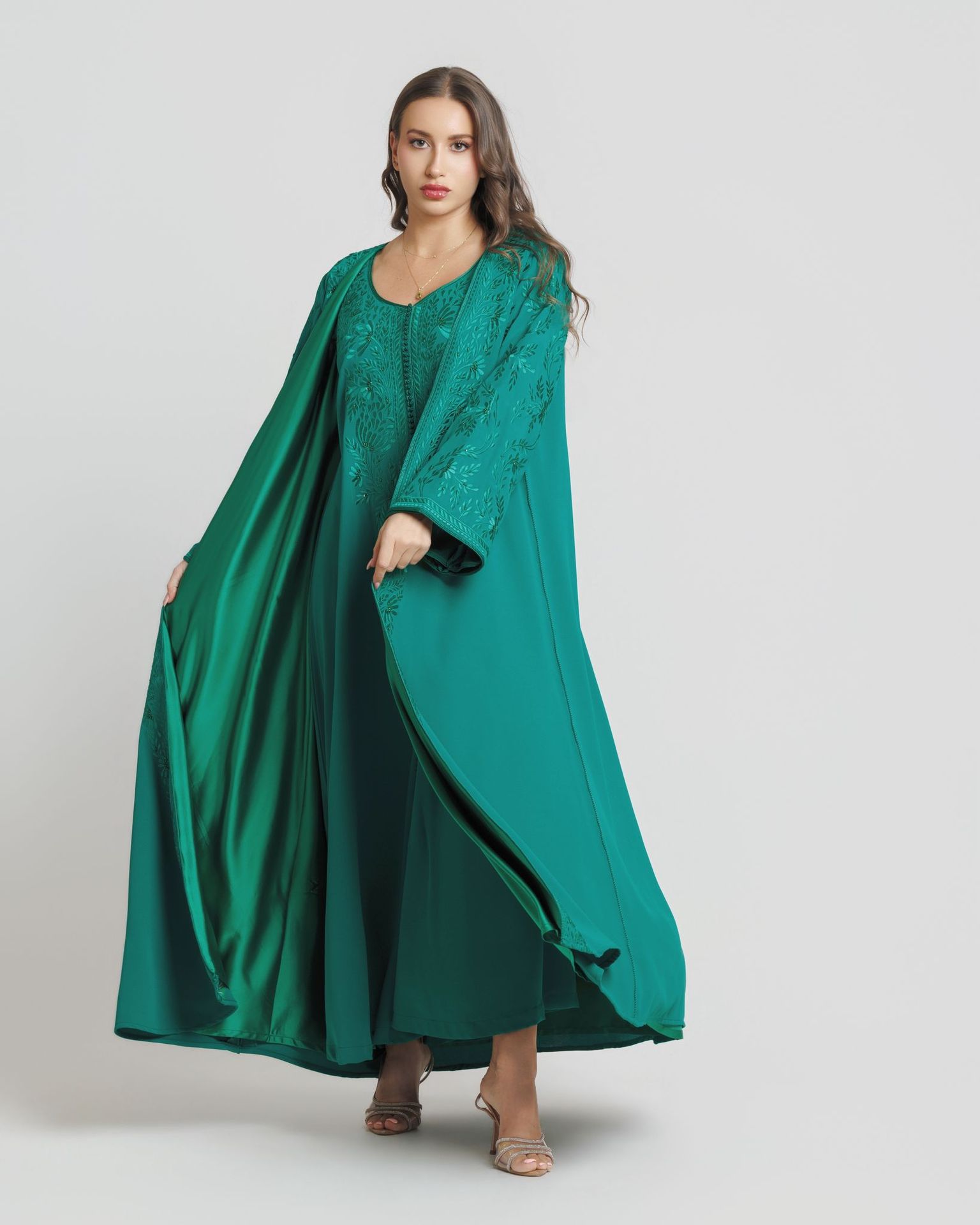 Green Moroccan embroidered crepe set